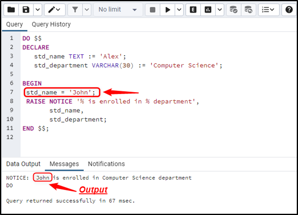 variable assignment postgresql