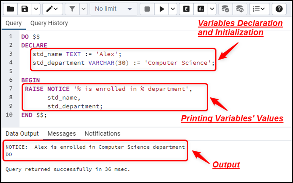 variable assignment postgresql