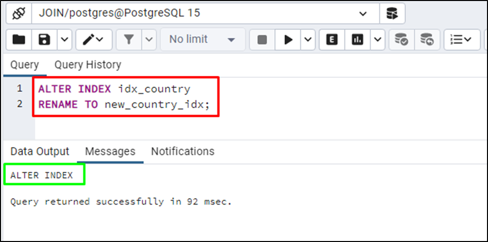 alter index postgresql example