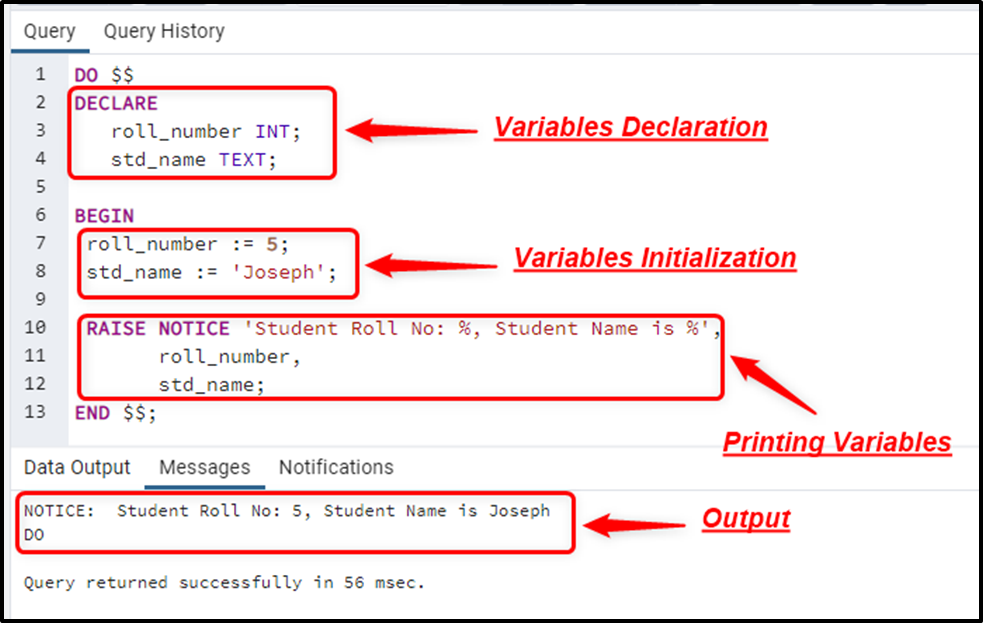 variable assignment postgresql